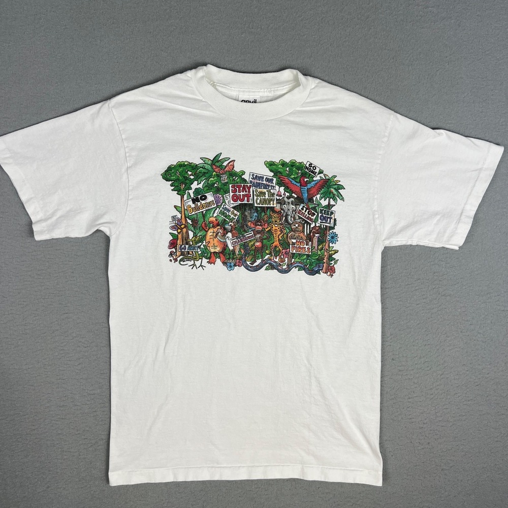 VTG Save the Rainforest T Shirt Fits XS 1990s Conservation Nature Amazon USA
